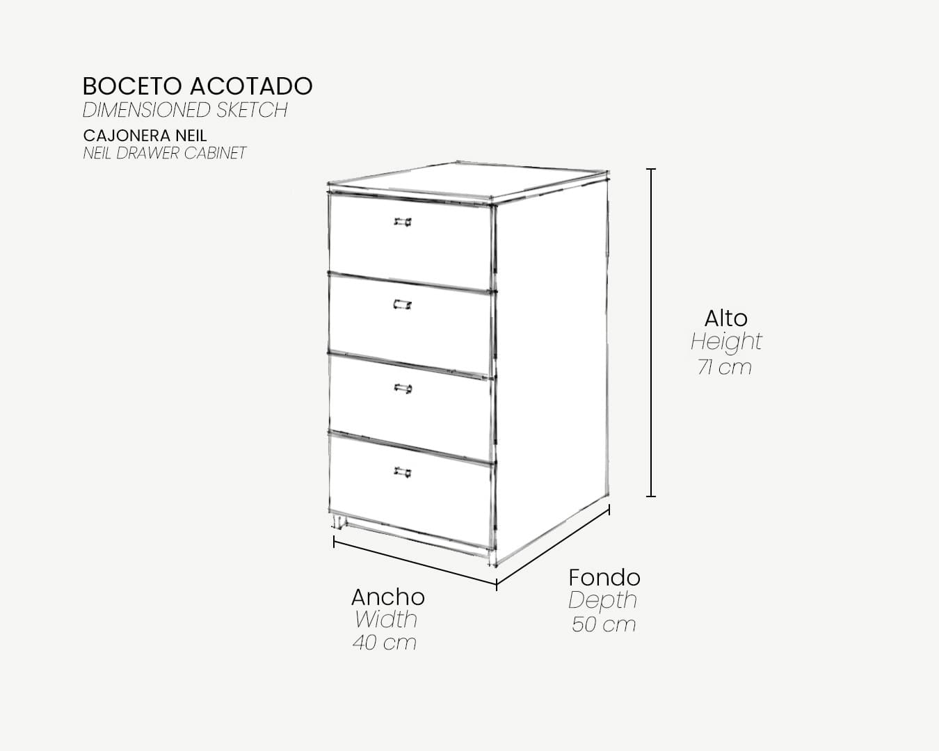 00_Boceto Acotado_Cajonera NEIL_4 cajones_estándar