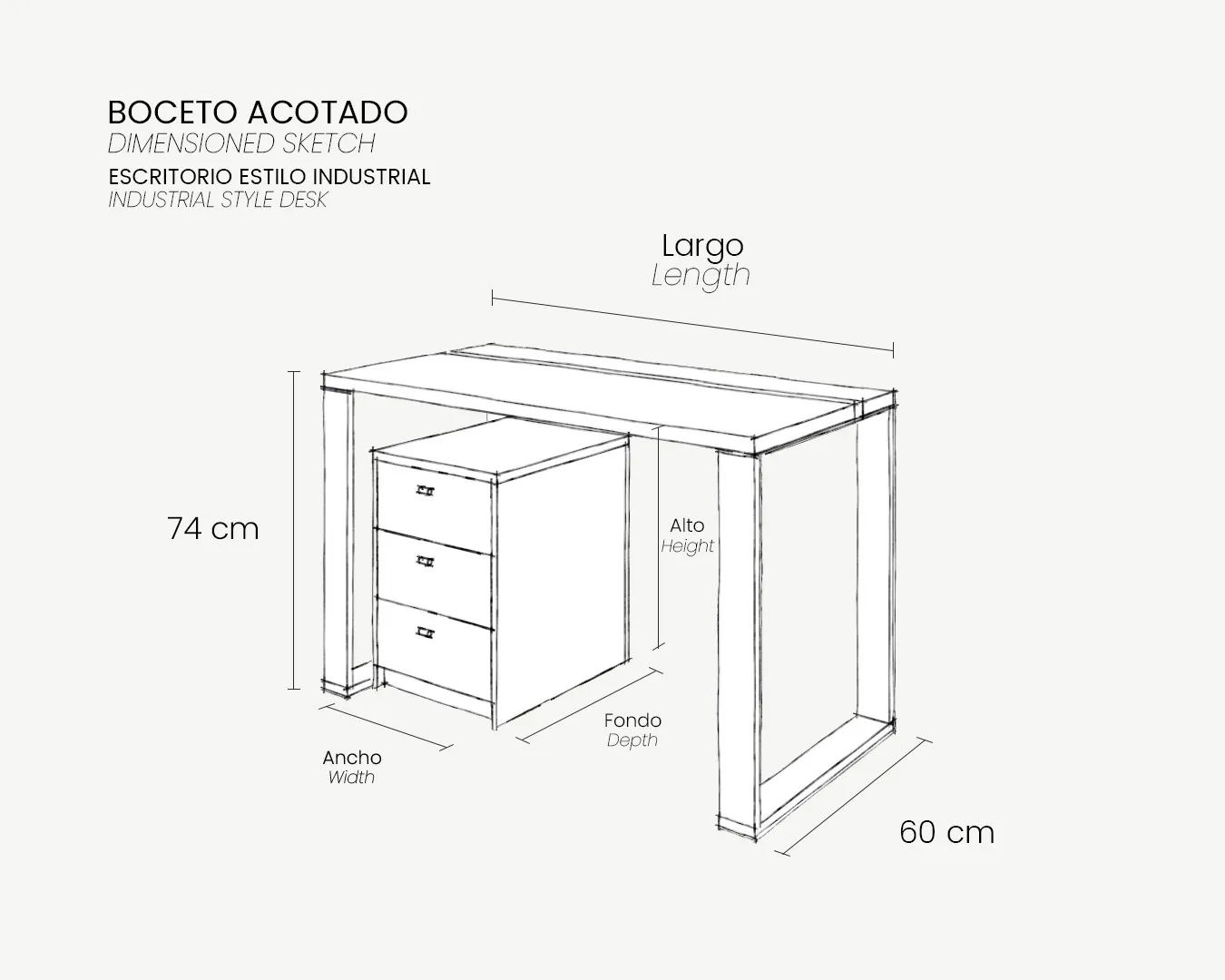 04_Boceto Acotado_Escritorio industrial cajonera_74cm-2_11zon