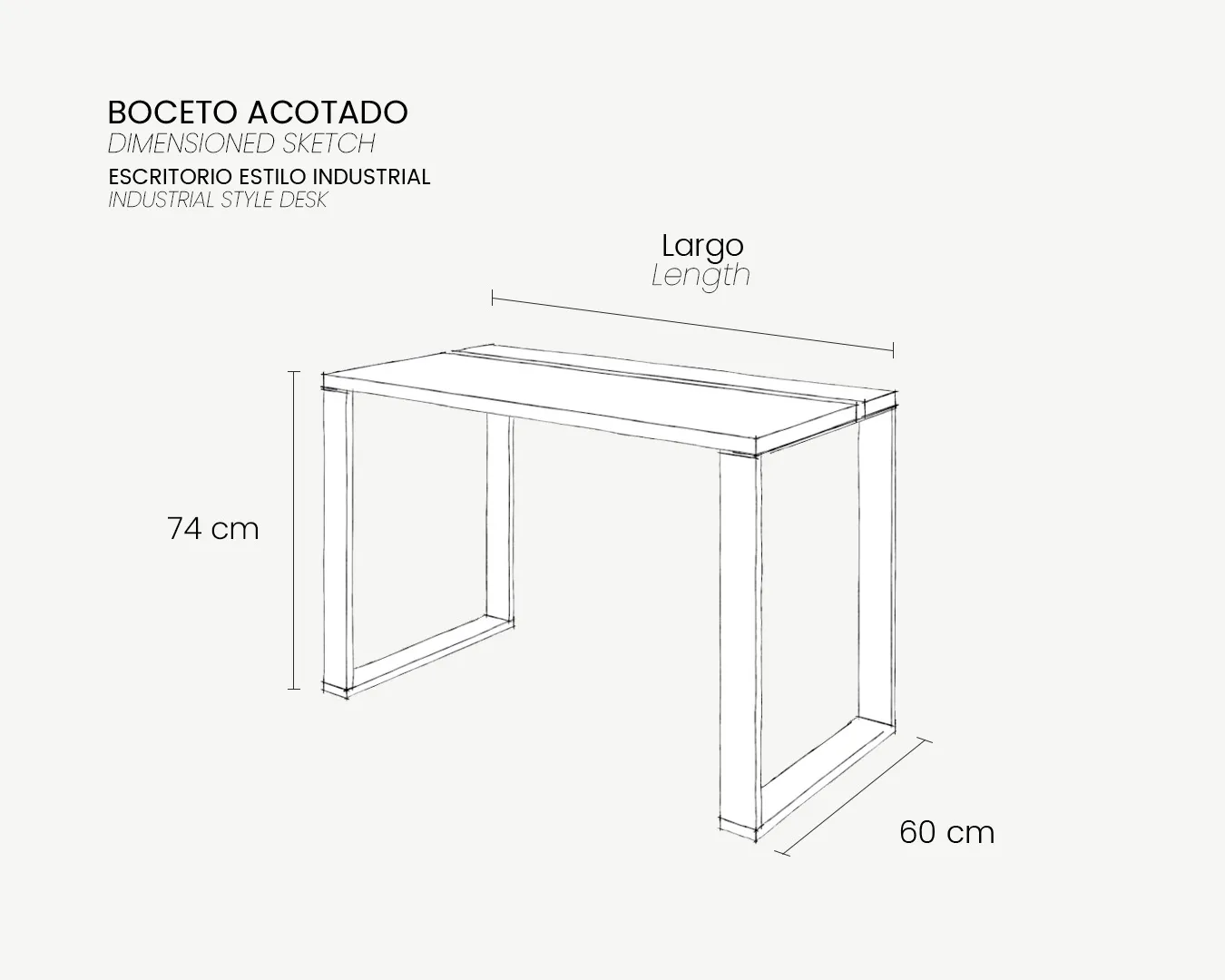 04_Boceto Acotado_Escritorio industrial_74cm