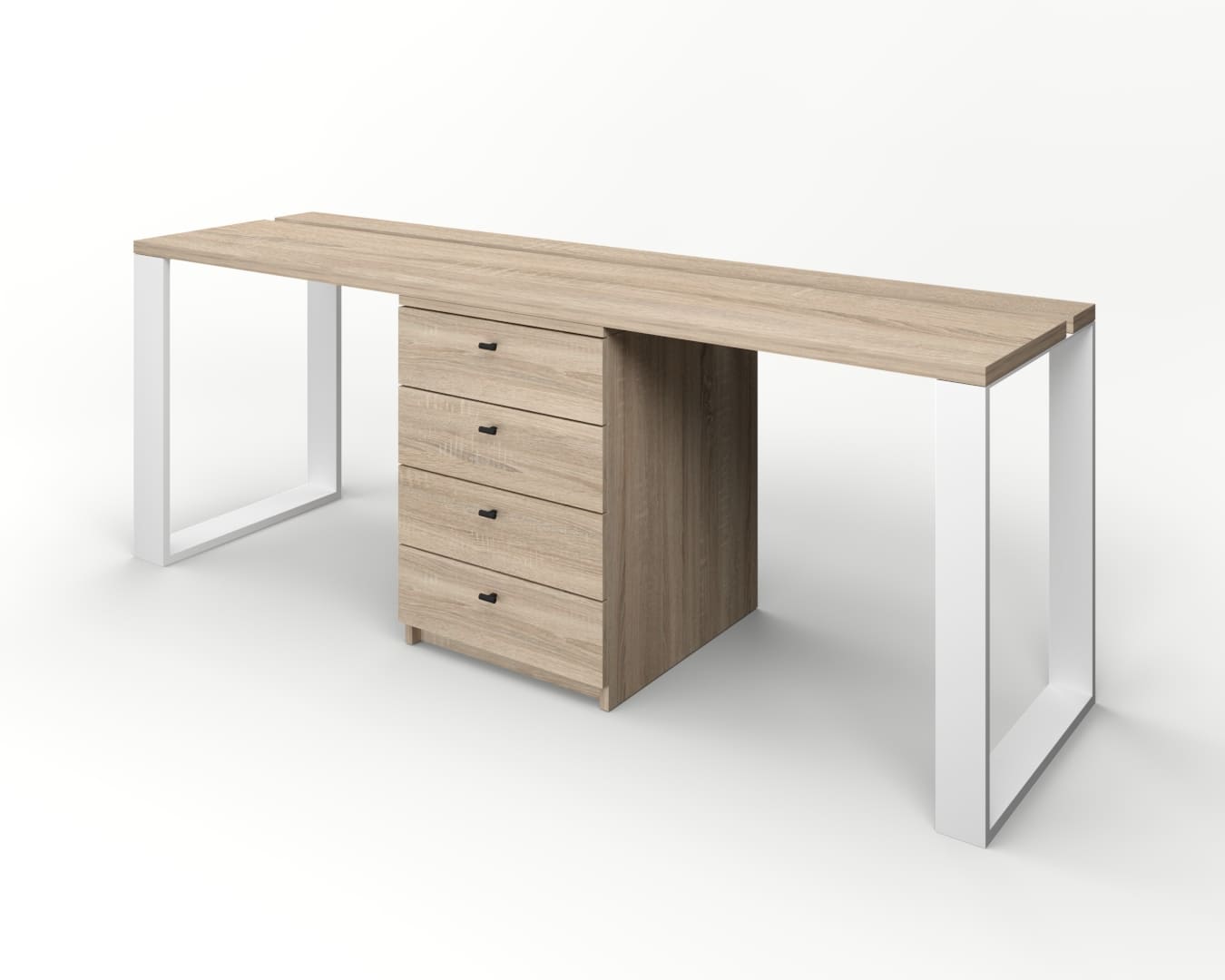 Roble Cambrian_Escritorio Industrial Doble Cajonera - Pata Blanca
