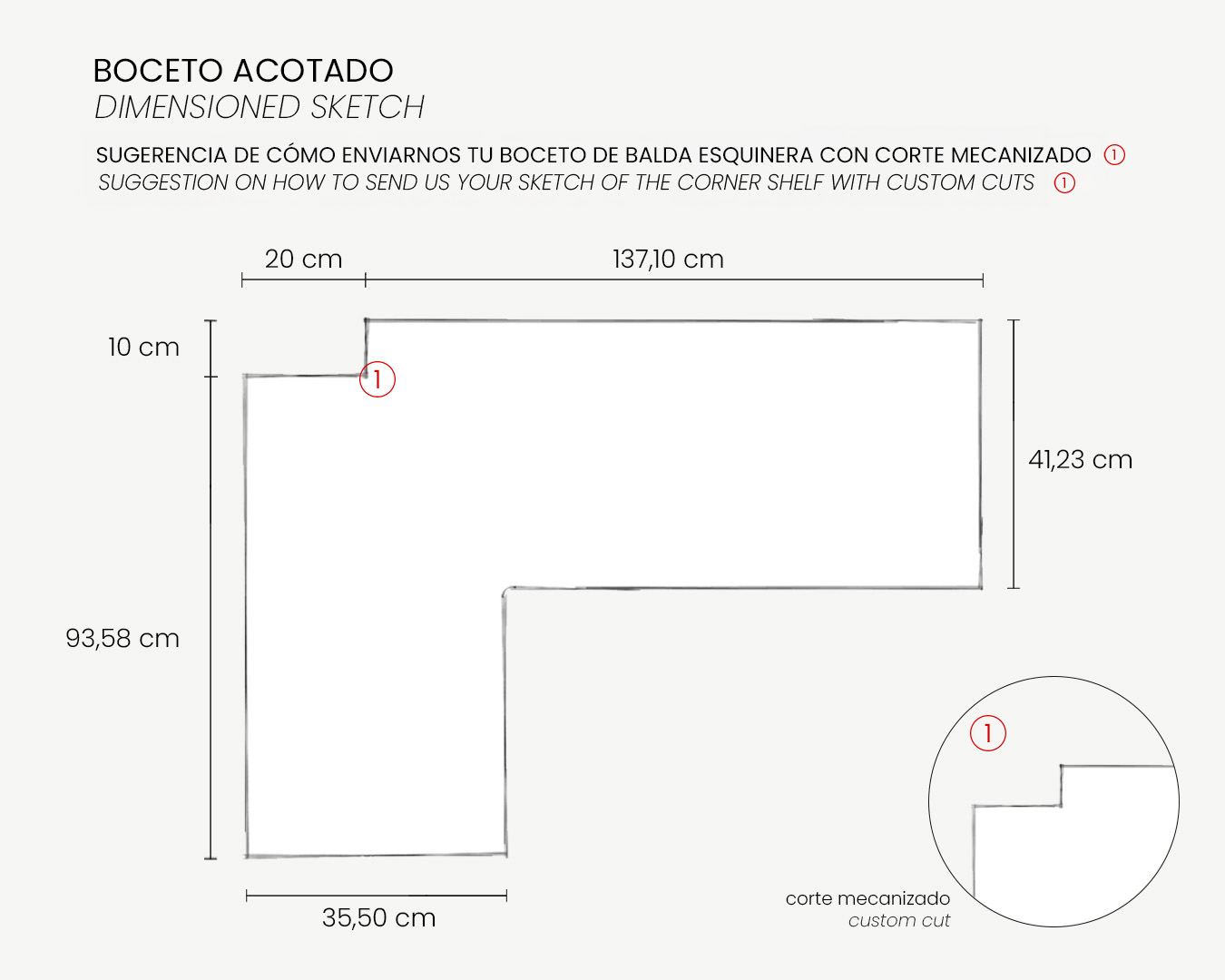 00_Boceto Acotado_Balda esquinera con corte mecanizado