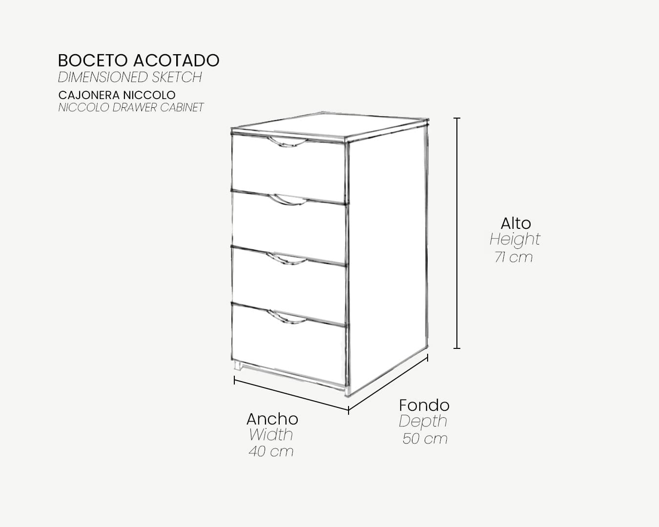 00_Boceto Acotado_Cajonera NICCOLO_4 cajones_Estándar