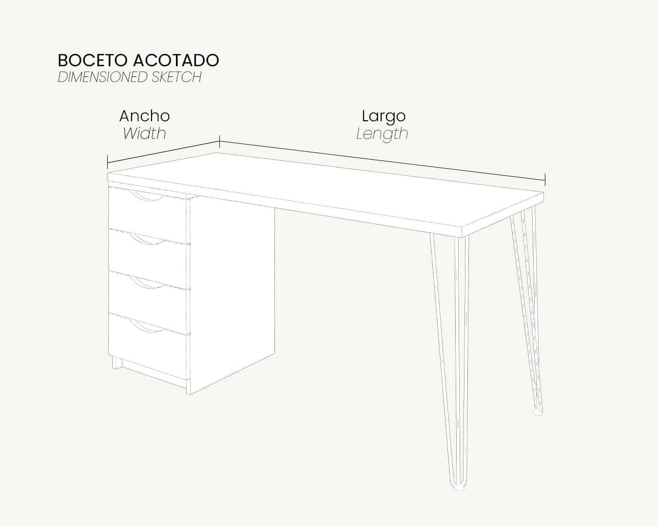 04_Boceto Acotado_Escritorio ARETHA Cajonera