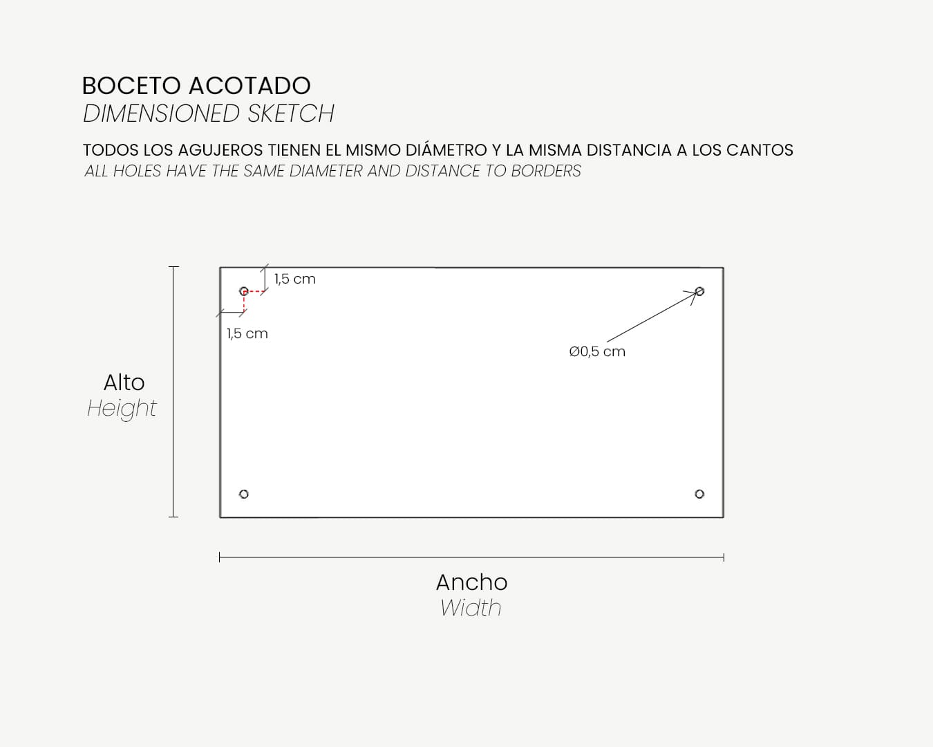 04_Boceto Acotado_Pizarra Metacrilato_Con Agujeros