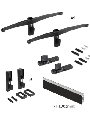 Kit ZERO de soportes para 4 estantes de madera y barra de colgar