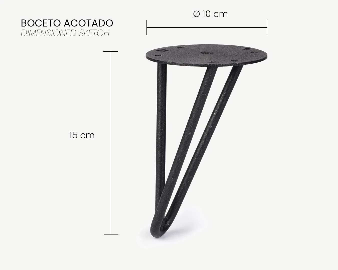00_Boceto Acotado_Pata Varilla_Negro_15cm