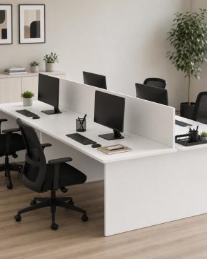 Escritorio oficina para varios puestos con pantalla