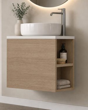 Mueble ILDRAH para baño pequeño con acceso a la derecha
