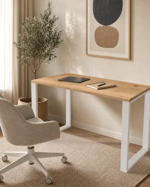 Escritorio industrial BOLTON con patas de forja blancas